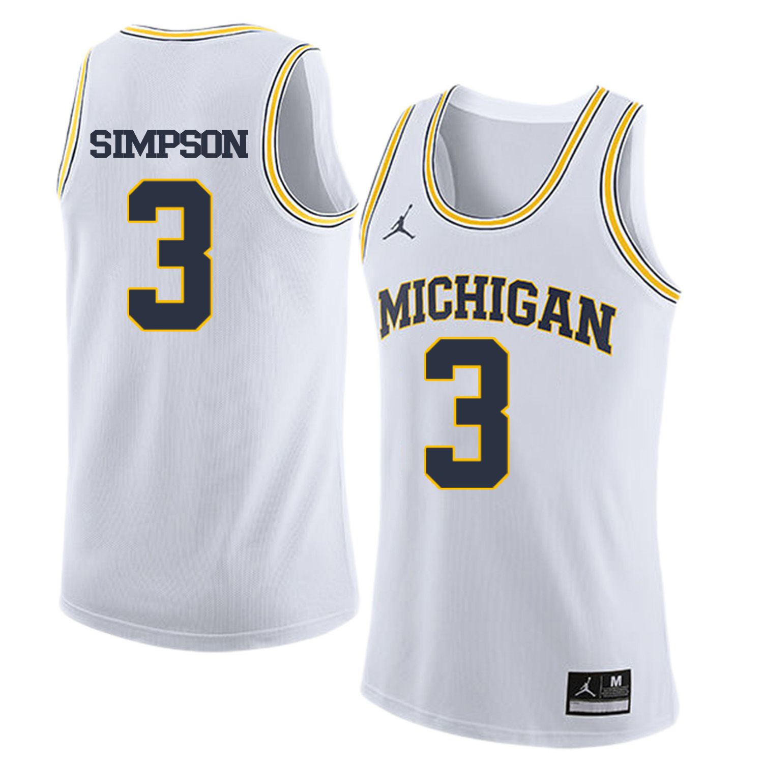 Men Jordan University of Michigan Basketball White 3 Simpson Customized NCAA Jerseys